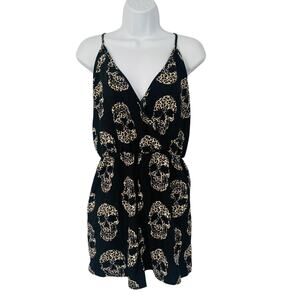 Gothic Shorts Romper Womens 2XL Leopard Skull Print‎ Edgy Grunge Strappy V-Neck
